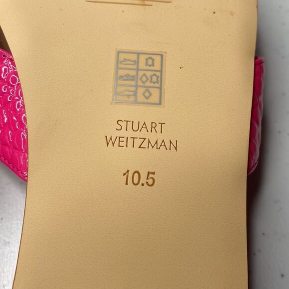 Stuart Weitzman Roza Flat Slide Sandal Pink Croc Embossed Leather 10.5 - Picture 8 of 13
